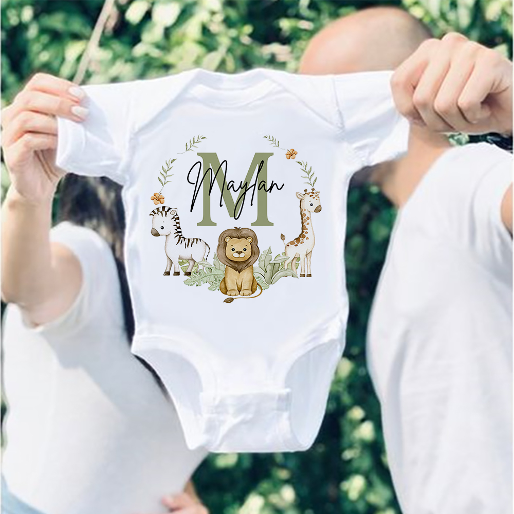Baby Clothing Name - ส่วนบุคคลเด็กJumpsuit Customชื่อทารกแรกเกิดWild One Romper Safariสัตว์พิมพ์ชุดเสื้อผ้าเด็กทารกของขวัญอาบน้ําทารก