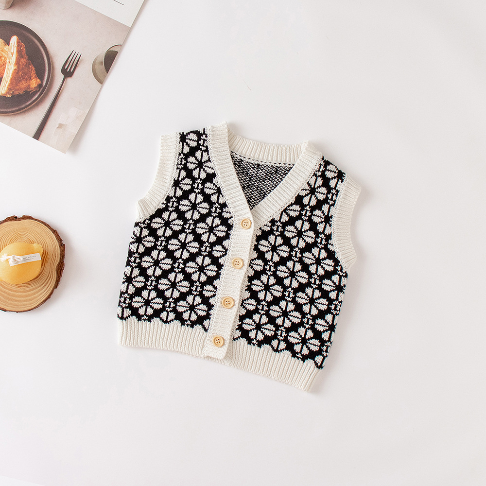 Knit Cardigan Infant - เสื้อคาร์ดิแกนถักนิตติ้งผ้าฝ้ายสำหรับเด็กผู้หญิง ฤดูใบไม้ผลิและฤดูใบไม้ร่วง ปี 2025 ลายใบโคลเวอร์สี่แฉก