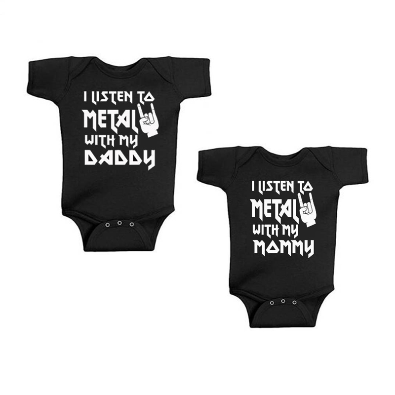 Baby Clothing Next - ฉันฟังโลหะกับพ่อและแม่ของฉันชุดบอดี้สูททารกแรกเกิดแบบตลกแขนสั้นชุดติดกันสำหรับเด็กผู้หญิงเด็กผู้ชาย