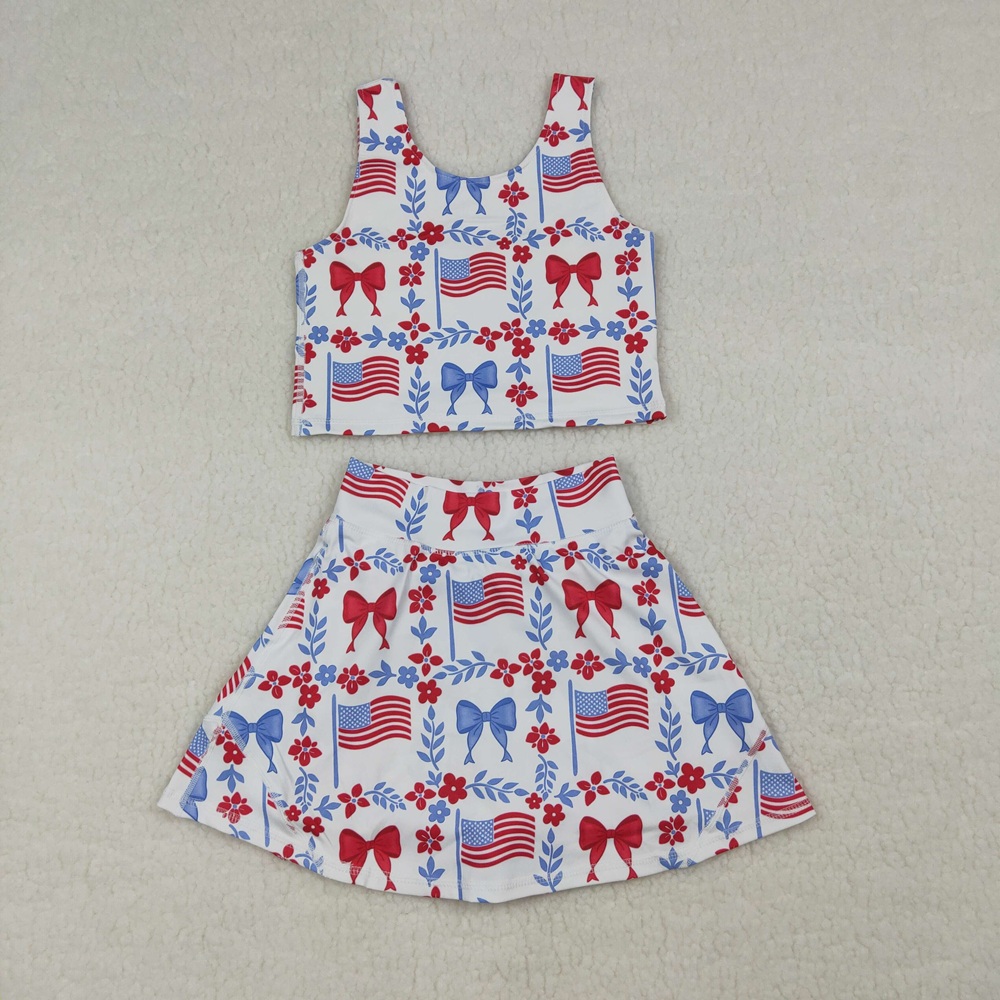 Baby Yoga Clothing - ชุดโยคะเด็กผู้หญิงขายส่ง ชุดวันชาติอเมริกา 4 กรกฎาคม เสื้อผ้าเด็กเล็ก ลายธงชาติ