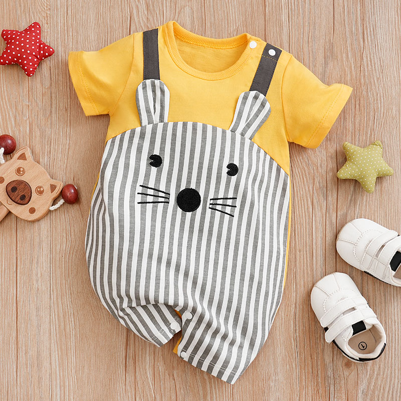 Baby Clothing Display - ชุดทารกแรกเกิดใส่ได้ทั้งชายและหญิงชุดหมีแขนสั้นผ้าฝ้ายลายหนูหูยืนชุดชุดนอนวันพีชเด็กวัยหัดเดินฤดูร้อน