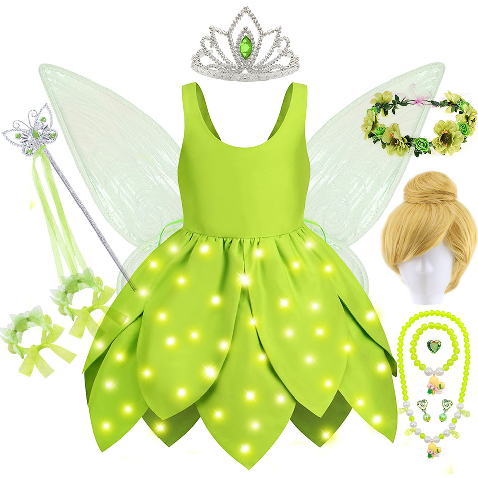 Baby Clothing For Girls - เด็กสาวทิงเกอร์เบลล์นางฟ้าชุดเด็กสีเขียวใบการสร้างแบบจําลองป่าเอลฟ์เครื่องแต่งกายคอสเพลย์เด็กวัยหัดเดินคอสเพลย์ฮาโลวีนเทศกาลเครื่องแต่งกาย