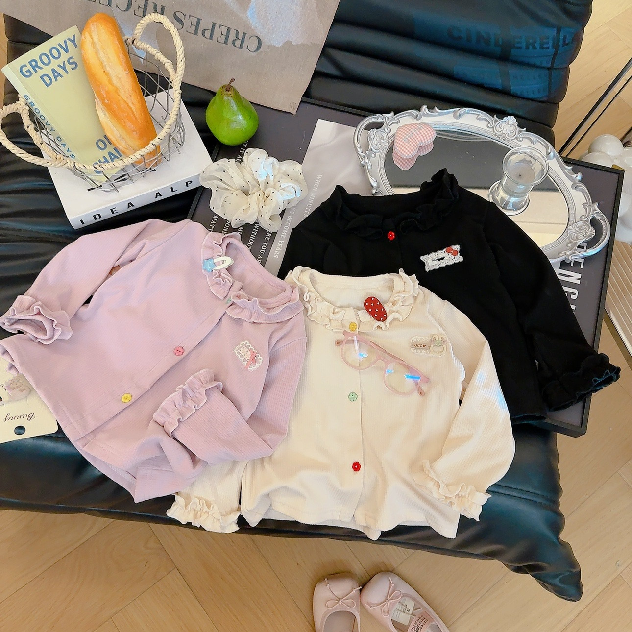 Knit Cardigan Infant - เสื้อยืดแขนยาวสำหรับเด็กผู้หญิงสำหรับฤดูใบไม้ผลิฤดูใบไม้ร่วงเด็กเสื้อคาร์ดิแกนกระดุมแถวเดียวขอบระบายเสื้อเด็ก