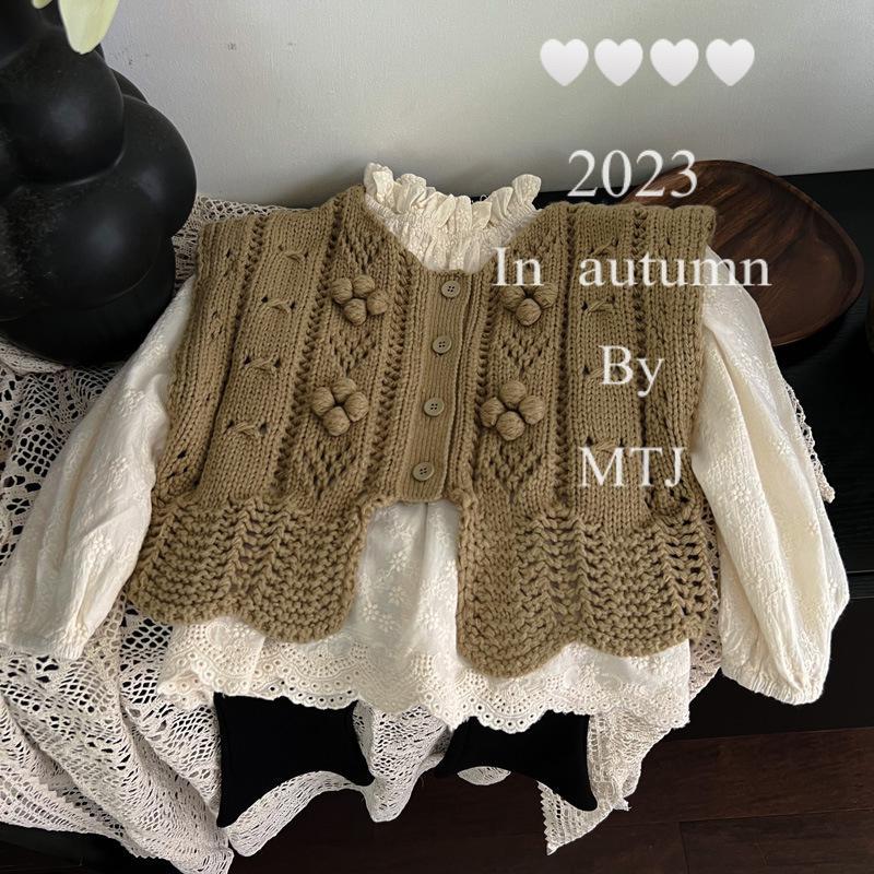 Knit Cardigan Infant - เสื้อคาร์ดิแกนถักสำหรับเด็กผู้ชายเด็กผู้หญิงเด็กเสื้อกั๊กลูกบอลแบบกลวงทำด้วยมือเสื้อแขนกุดแบบลำลองทึบเสื้อโค้ทตัดบูตเด็กทารก