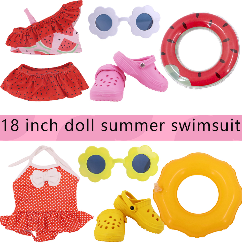 Baby Clothing For Girls - ชุดว่ายน้ำลายเกล็ดปลาสำหรับตุ๊กตาเด็ก 43 ซม. และตุ๊กตาอเมริกัน 18 นิ้ว,
