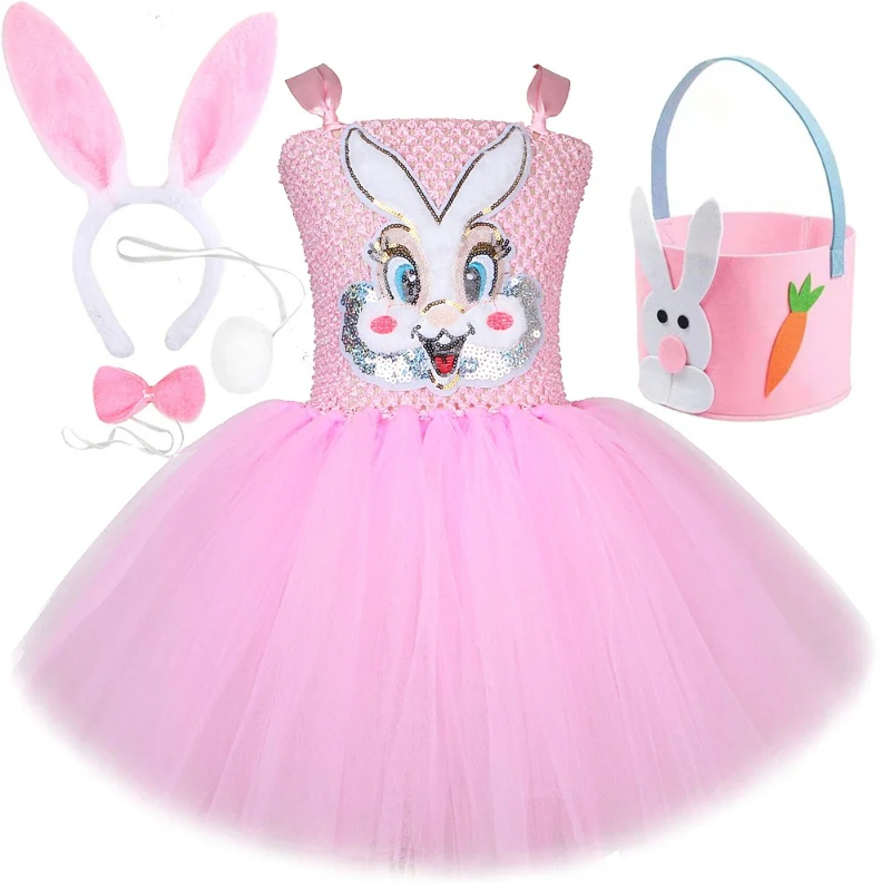 Baby Clothing Easter - ชุดคอสเพลย์กระต่ายสาวน้อยประดับเลื่อมสีชมพู ชุดกระต่ายการ์ตูนสำหรับเด็กเล็ก ชุดกระโปรงบัลเลต์สำหรับเด็กผู้หญิง ชุดสำหรับงานวันเกิดและเทศกาลอีสเตอร์