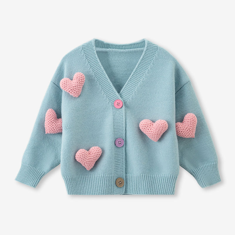 Knit Cardigan Infant - หญิงเสื้อกันหนาวเสื้อสามมิติรักถักเสื้อสเวตเตอร์ถักฤดูใบไม้ร่วงฤดูหนาวเสื้อผ้าเด็กผู้หญิงเกาหลีเสื้อผ้าเด็ก 2-8Y