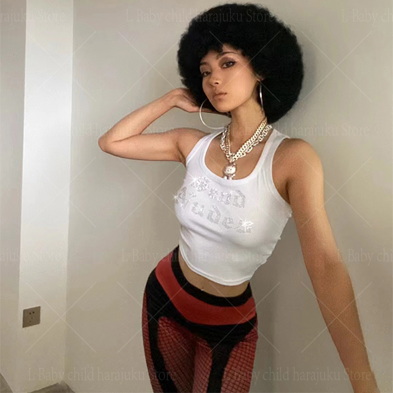 Y2K rhinestoneพิมพ์Crop Topผู้ - Baby Y2K Clothing บทวิจารณ์และราคา